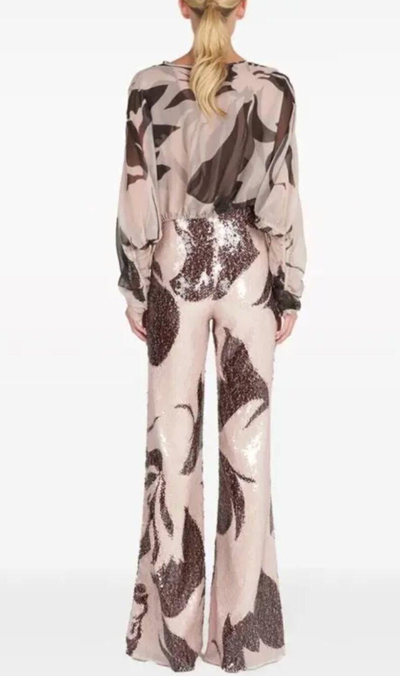 Silvia Tcherassi Blouse Medium Macerata Silk Cropped Pink Camo Sheer Luxury Chic